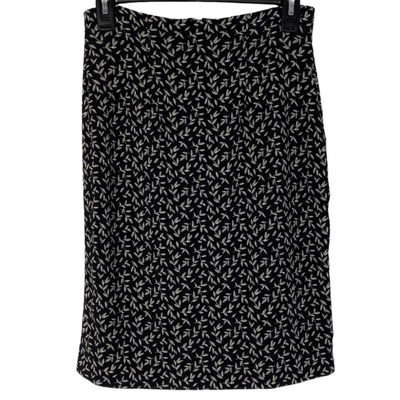 Rebecca Taylor Black Tan Leaf Print Pencil Skirt Women Size 2 XS Slim High Waist - Picture 1 of 10